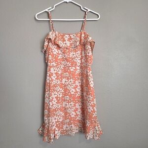 Trixxi Coral Pink Floral Ruffle Slip Dress